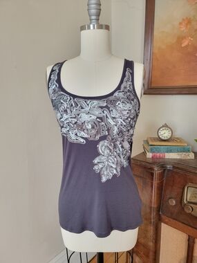 Vintage Express Gray Tank with Silver Sequin Detail XS